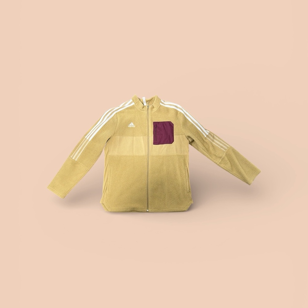 Adidas Women’s Camel colored Jacket with‎ Burgundy Accent/velour leggings set